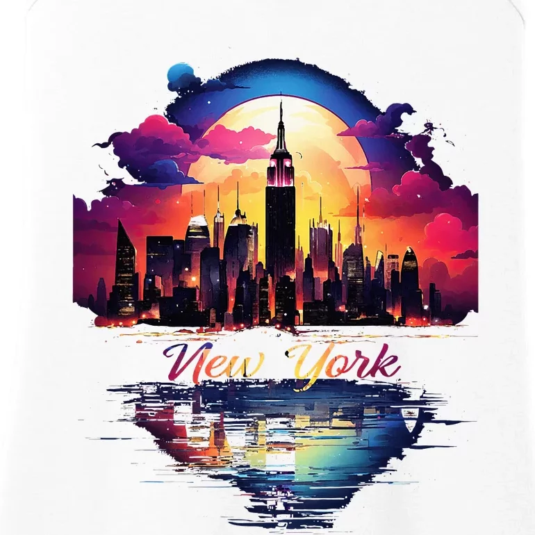 New York City Downtown Skyline Statue Of Liberty Nyc Ladies Essential Tank