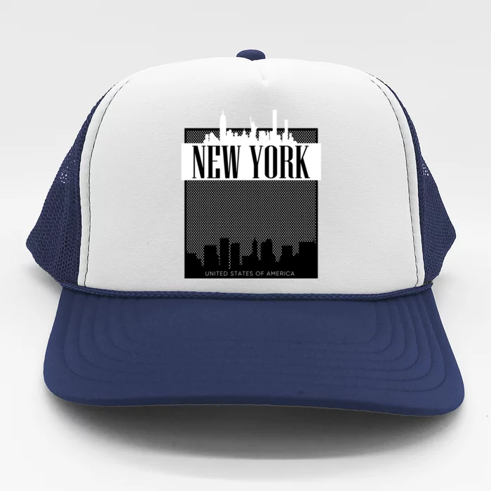 New York City Outfit Fashion Illustration Graphic Skyline Meaningful Gift Trucker Hat