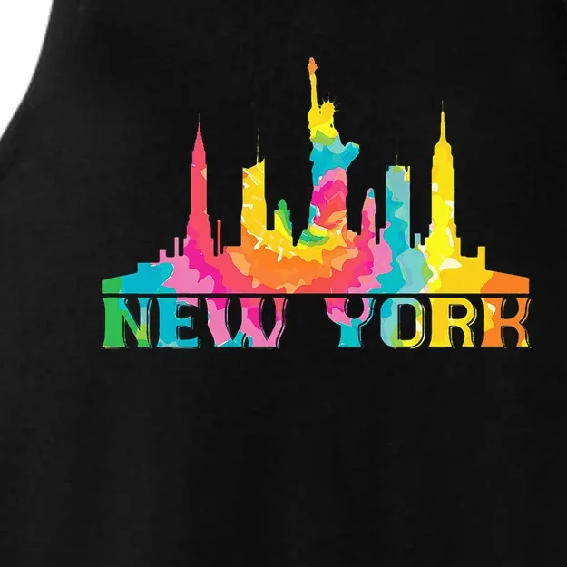 New York City Skyline Nyc Tie Dye Liberty Ladies Tri-Blend Wicking Tank