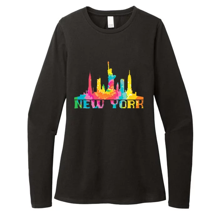 New York City Skyline Nyc Tie Dye Liberty Womens CVC Long Sleeve Shirt