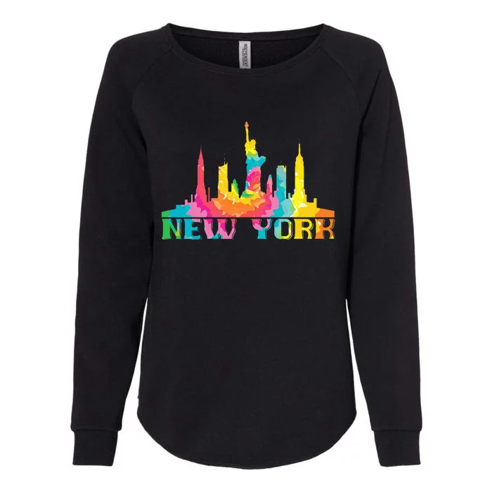 New York City Skyline Nyc Tie Dye Liberty Womens California Wash Sweatshirt