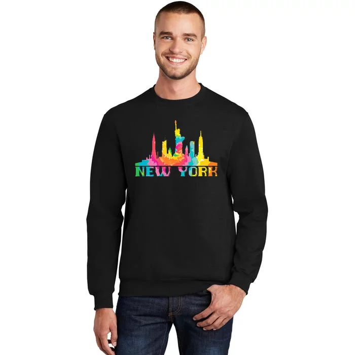 New York City Skyline Nyc Tie Dye Liberty Tall Sweatshirt