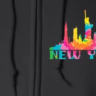 New York City Skyline Nyc Tie Dye Liberty Full Zip Hoodie