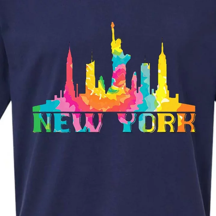 New York City Skyline Nyc Tie Dye Liberty Sueded Cloud Jersey T-Shirt