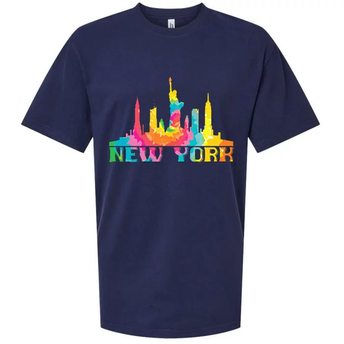 New York City Skyline Nyc Tie Dye Liberty Sueded Cloud Jersey T-Shirt