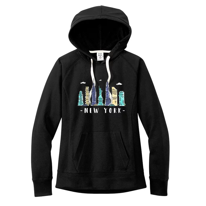 New York City Nyc Skyline Ny Watercolor Souvenir Gift Cute Gift Women's Fleece Hoodie