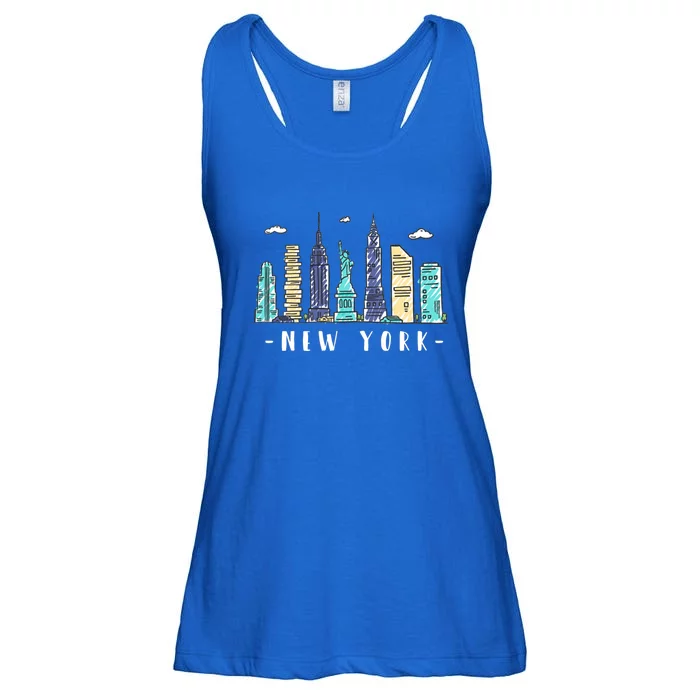 New York City Nyc Skyline Ny Watercolor Souvenir Gift Cute Gift Ladies Essential Flowy Tank