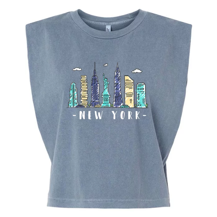 New York City Nyc Skyline Ny Watercolor Souvenir Gift Cute Gift Garment-Dyed Women's Muscle Tee