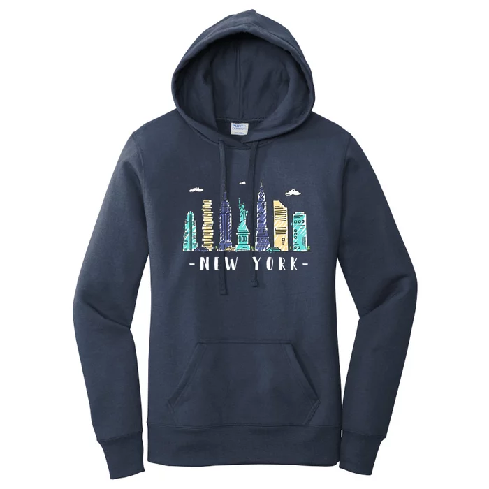 New York City Nyc Skyline Ny Watercolor Souvenir Gift Cute Gift Women's Pullover Hoodie