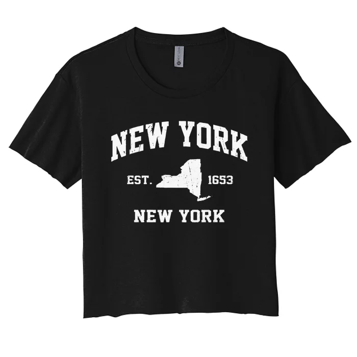 New York City NYC Vintage State Athletic Style Women's Crop Top Tee