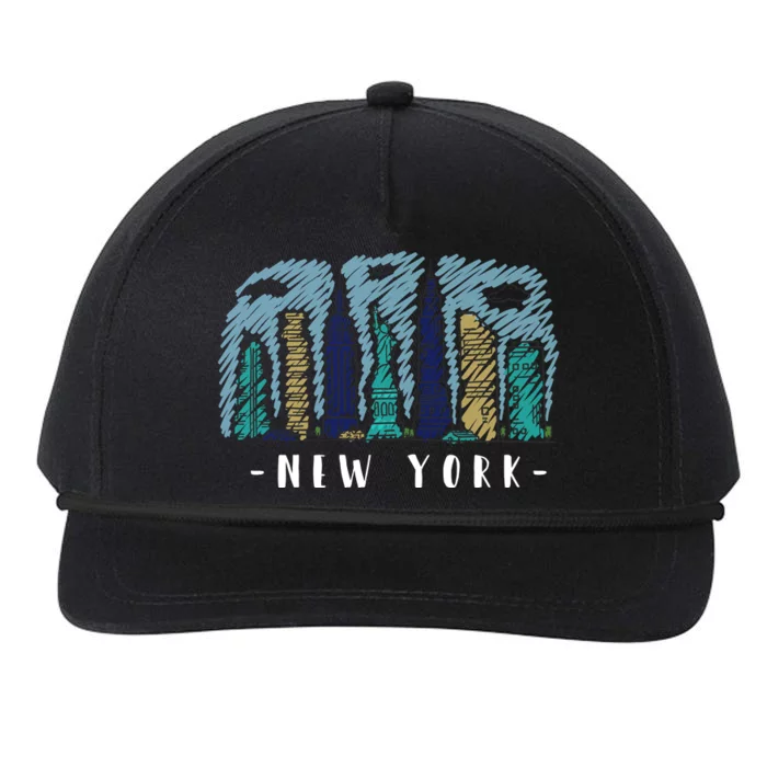 New York Cartoon Style Illustration Snapback Five-Panel Rope Hat