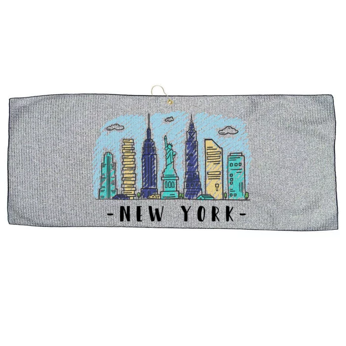 New York Cartoon Style Illustration Large Microfiber Waffle Golf Towel