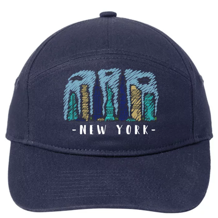 New York Cartoon Style Illustration 7-Panel Snapback Hat