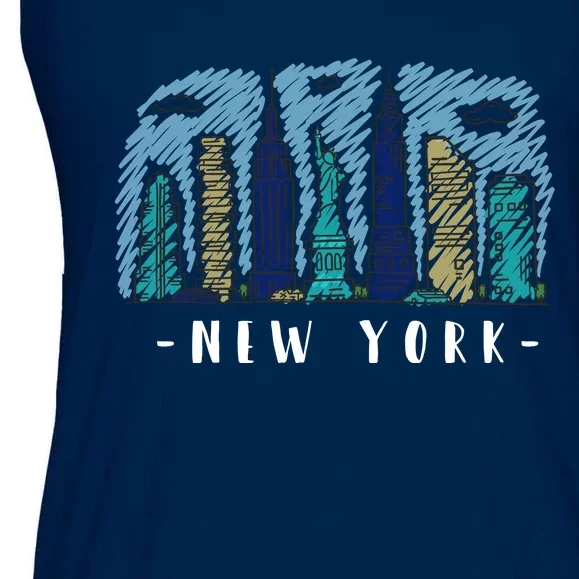 New York Cartoon Style Illustration Ladies Essential Flowy Tank