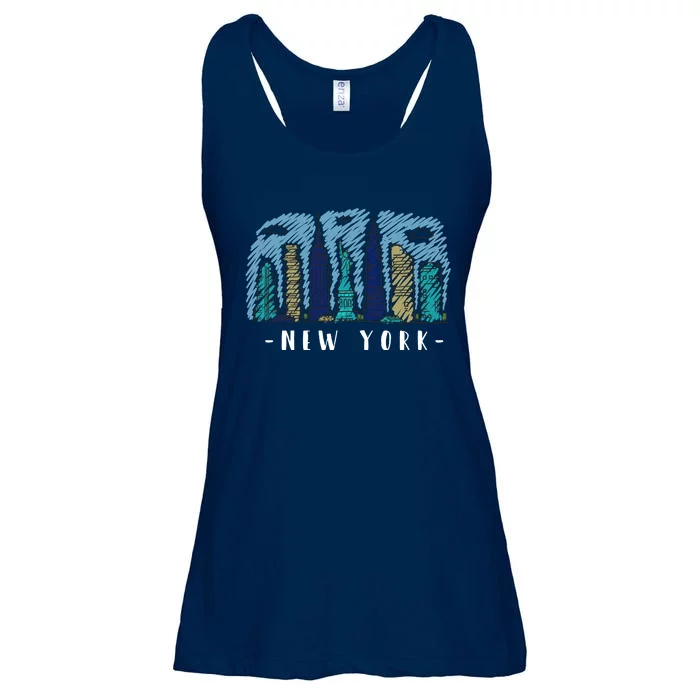 New York Cartoon Style Illustration Ladies Essential Flowy Tank