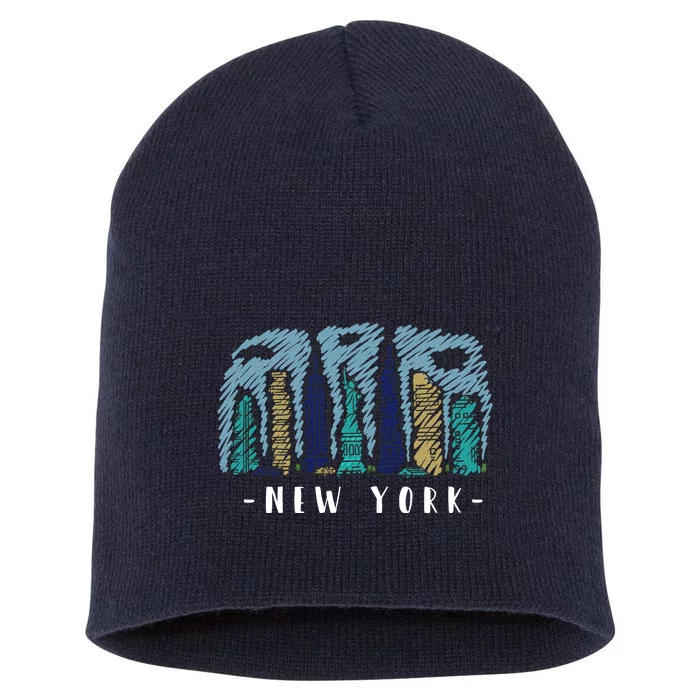 New York Cartoon Style Illustration Short Acrylic Beanie