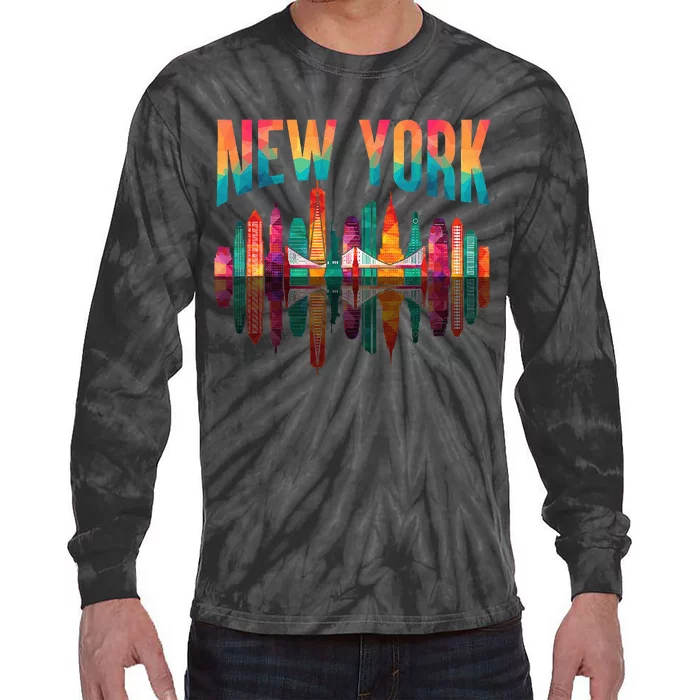 New York City Manhattan Nyc Retro 70s 80s Skyline Ny City Tie-Dye Long Sleeve Shirt