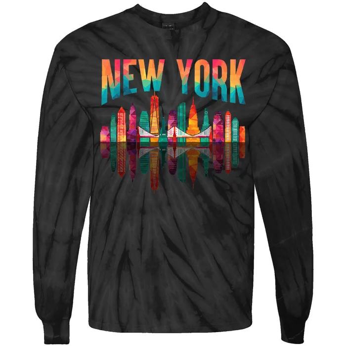 New York City Manhattan Nyc Retro 70s 80s Skyline Ny City Tie-Dye Long Sleeve Shirt