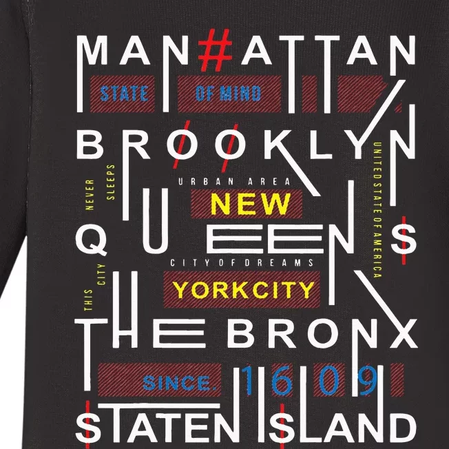 New York City Big Apple Bronx Queens Manhattan Staten Island Baby Long Sleeve Bodysuit