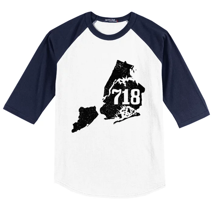 New York City 718 Area Code Queens Ny Nyc Map Pride Vintage Baseball Sleeve Shirt