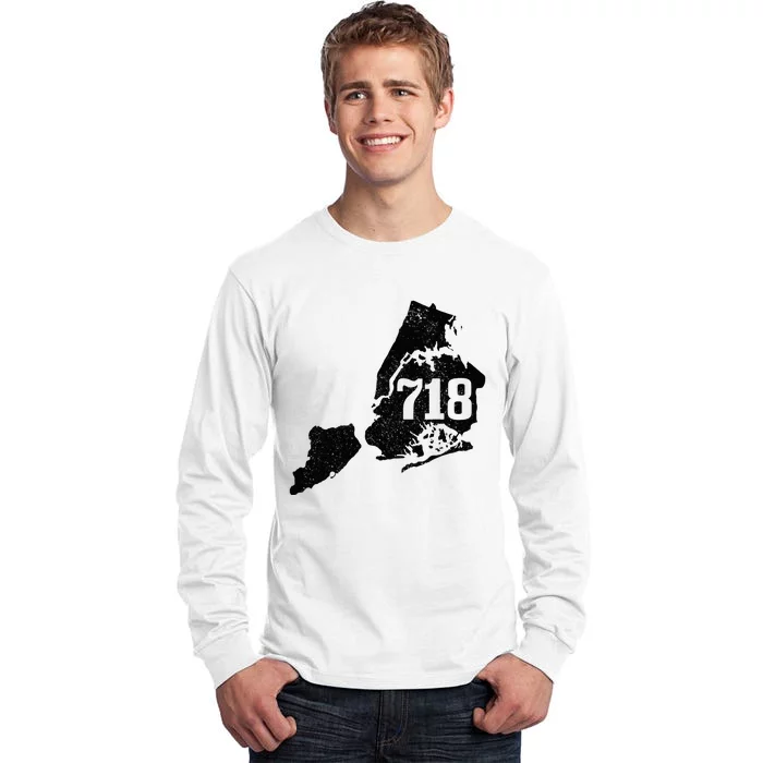 New York City 718 Area Code Queens Ny Nyc Map Pride Vintage Tall Long Sleeve T-Shirt