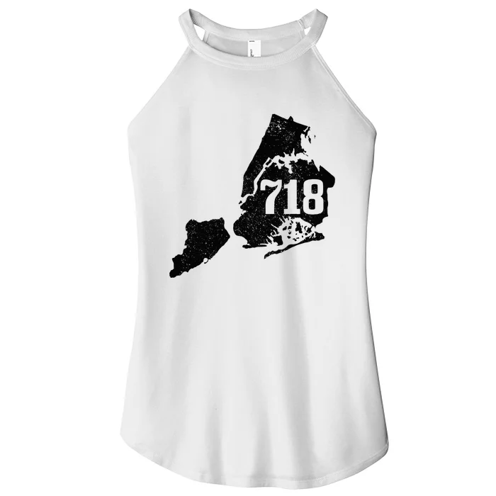 New York City 718 Area Code Queens Ny Nyc Map Pride Vintage Women’s Perfect Tri Rocker Tank