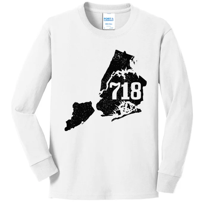 New York City 718 Area Code Queens Ny Nyc Map Pride Vintage Kids Long Sleeve Shirt