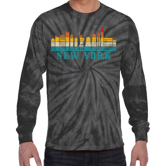 New York City Skyline Ny Nyc Vintage Pride Retro Tie-Dye Long Sleeve Shirt