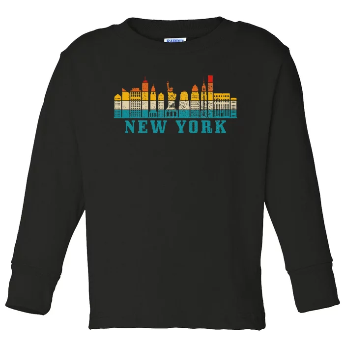 New York City Skyline Ny Nyc Vintage Pride Retro Toddler Long Sleeve Shirt