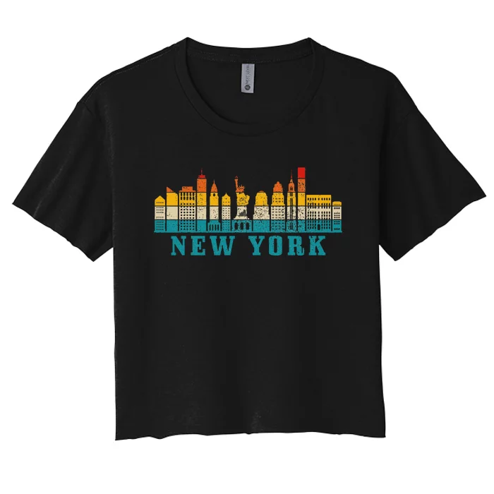 New York City Skyline Ny Nyc Vintage Pride Retro Women's Crop Top Tee