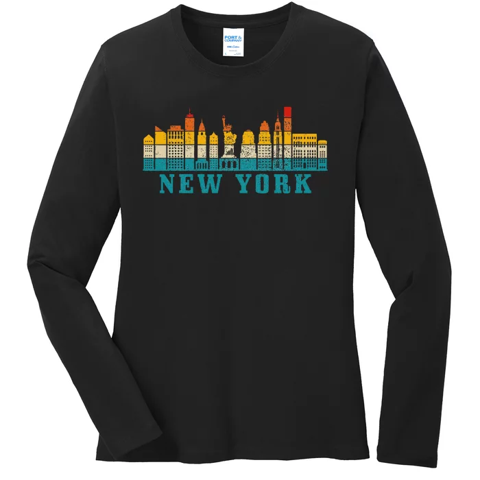 New York City Skyline Ny Nyc Vintage Pride Retro Ladies Long Sleeve Shirt