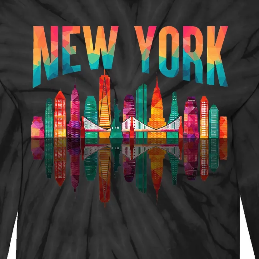 New York City Manhattan Nyc Retro 70s 80s Skyline Ny City Tie-Dye Long Sleeve Shirt