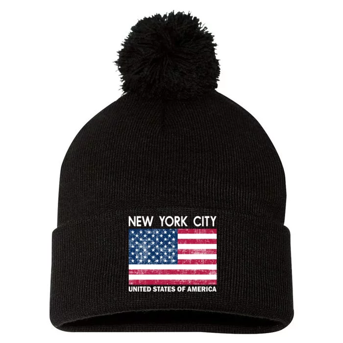 New York City United States Of America Pom Pom 12in Knit Beanie