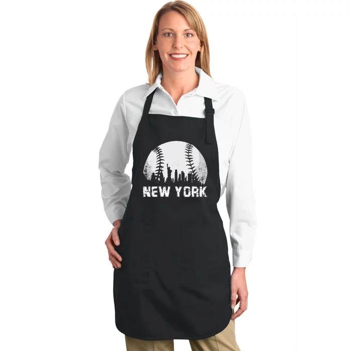 New York City Skyline Baseball Lover Full-Length Apron With Pocket