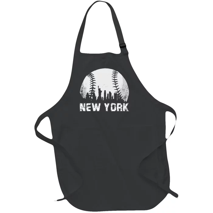 New York City Skyline Baseball Lover Full-Length Apron With Pocket