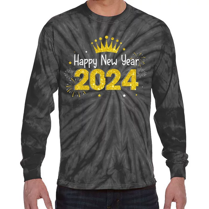 New Years Eve Party Supplies 2024 Happy New Year Fireworks Tie-Dye Long Sleeve Shirt