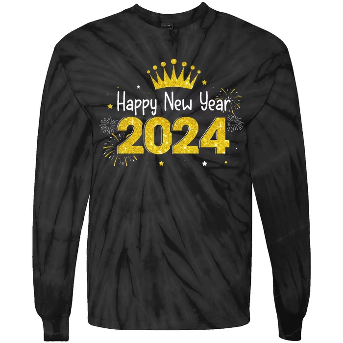 New Years Eve Party Supplies 2024 Happy New Year Fireworks Tie-Dye Long Sleeve Shirt