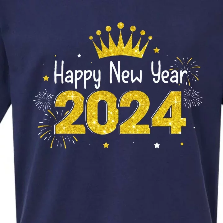 New Years Eve Party Supplies 2024 Happy New Year Fireworks Sueded Cloud Jersey T-Shirt