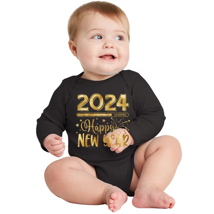 New Years Eve Party Supplies 2024 Happy New Year Fireworks Baby Long Sleeve Bodysuit