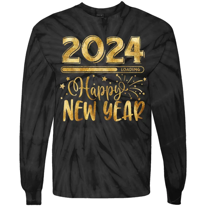 New Years Eve Party Supplies 2024 Happy New Year Fireworks Tie-Dye Long Sleeve Shirt