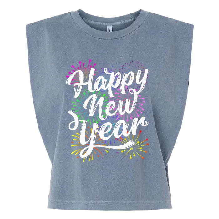 New Years Eve Party Supplies 2024 Happy New Year Fireworks Garment-Dyed Women's Muscle Tee