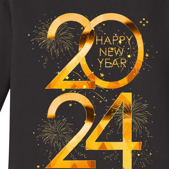 New Years Eve Party Supplies 2024 Happy New Year Fireworks Baby Long Sleeve Bodysuit