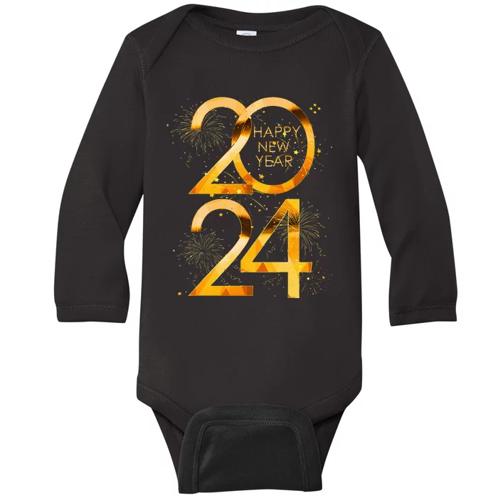 New Years Eve Party Supplies 2024 Happy New Year Fireworks Baby Long Sleeve Bodysuit