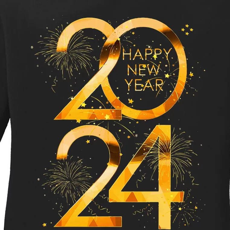 New Years Eve Party Supplies 2024 Happy New Year Fireworks Ladies Long Sleeve Shirt