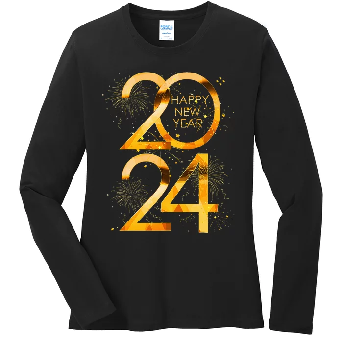 New Years Eve Party Supplies 2024 Happy New Year Fireworks Ladies Long Sleeve Shirt