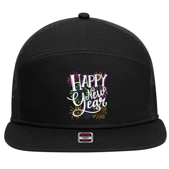 New Years Eve Party Supplies 2024 Happy New Year Fireworks 7 Panel Mesh Trucker Snapback Hat