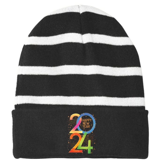 New Years Eve 2024 Colorful Nye Party Striped Beanie with Solid Band