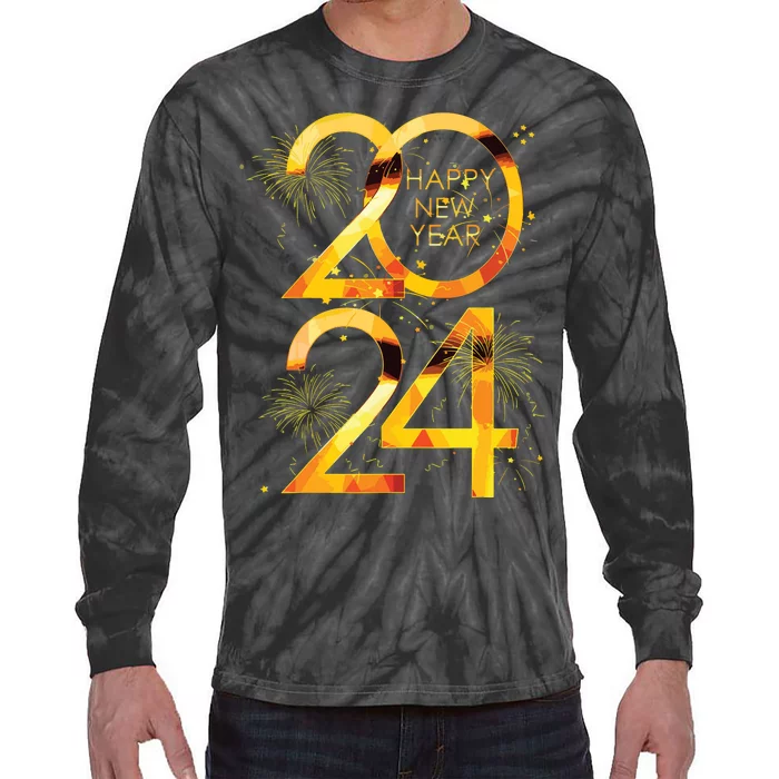 New Years Eve Party Supplies 2024 Happy New Year Fireworks Tie-Dye Long Sleeve Shirt