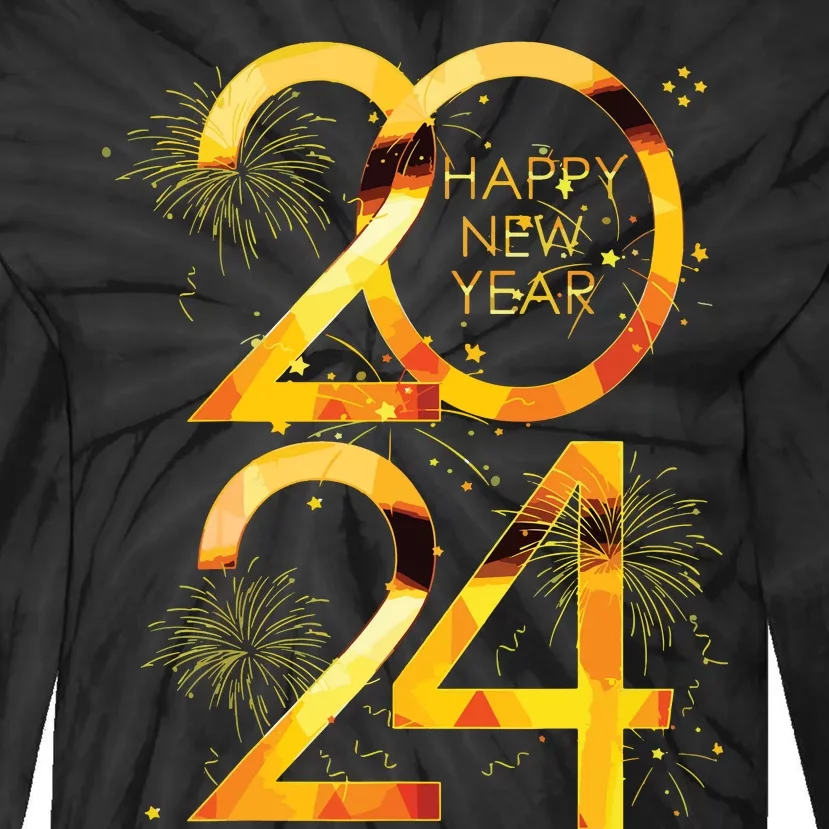 New Years Eve Party Supplies 2024 Happy New Year Fireworks Tie-Dye Long Sleeve Shirt