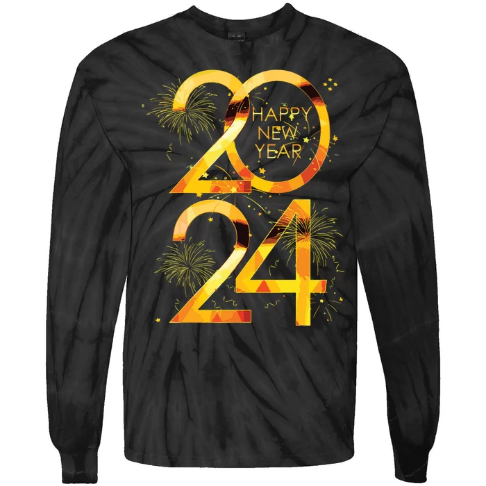 New Years Eve Party Supplies 2024 Happy New Year Fireworks Tie-Dye Long Sleeve Shirt